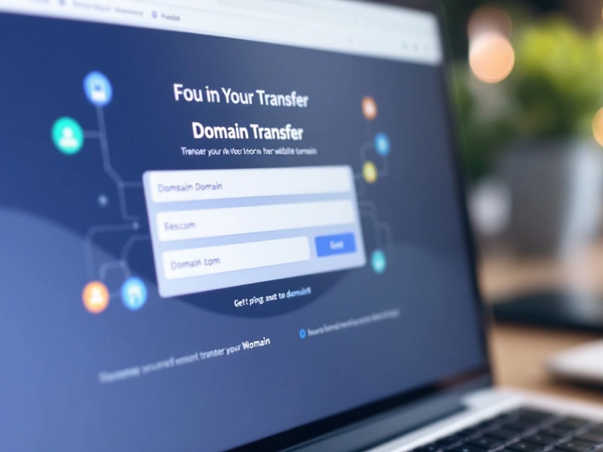 Laptop screen showing domain transfer process.